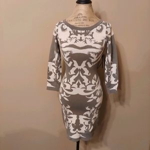 NWT Line Knitwear Gray White Bodycon Stretchy Dress S…